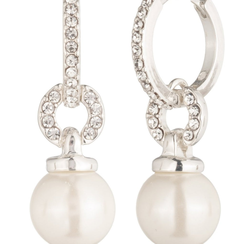 Lauren Ralph Lauren Womens White Imitation Pearl Huggie Drop Earrings