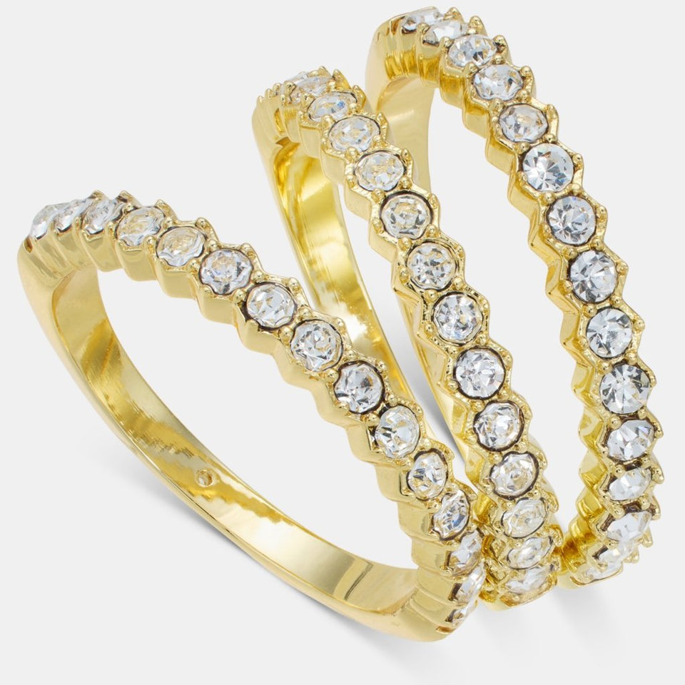 Charter Club Womens Gold Pave 3-Pc. Band Ring Set