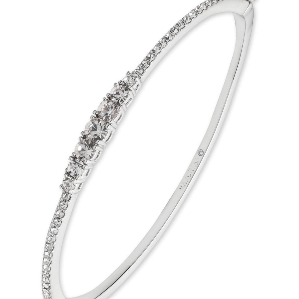 Marchesa Womens Silver Tone Crystal Statement Bangle Bracelet
