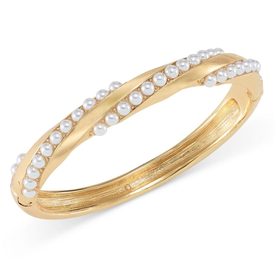 Charter Club Womens Gold Imitation Pearl Twist Bangle Bracelet