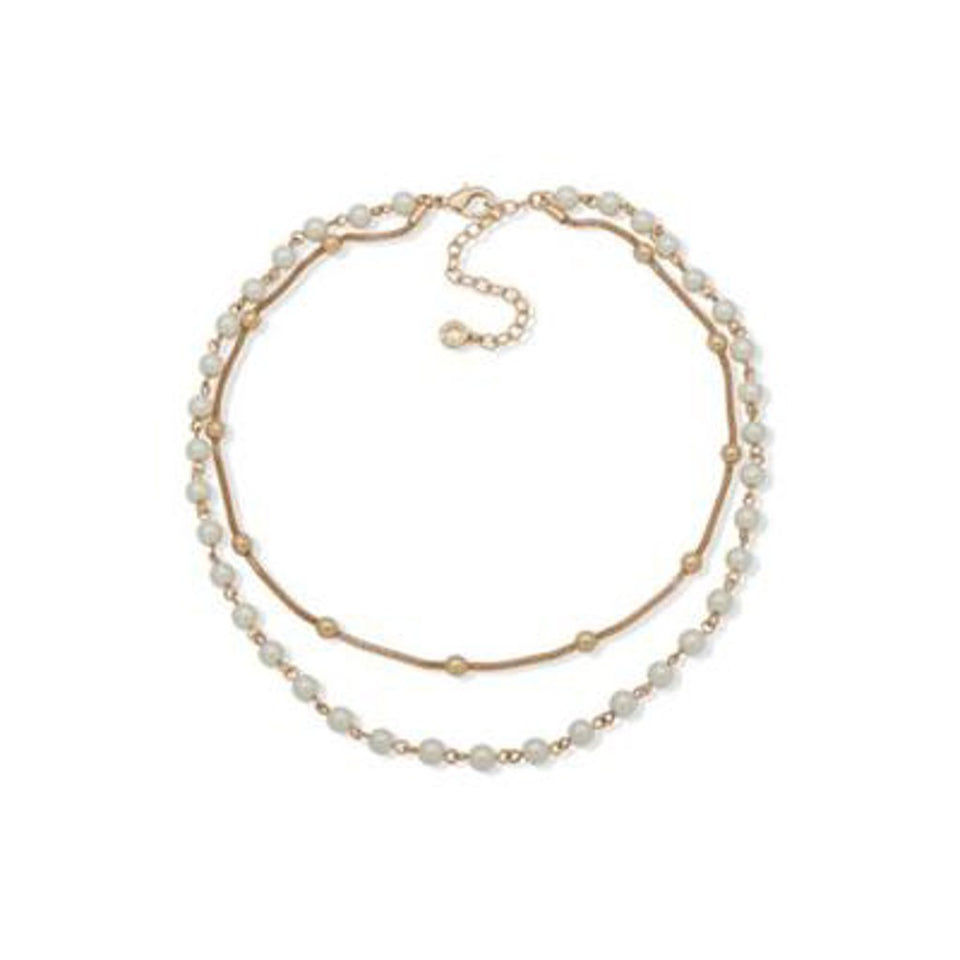 Anne Klein Womens Crystal Simulated Pearl Double Row Necklace