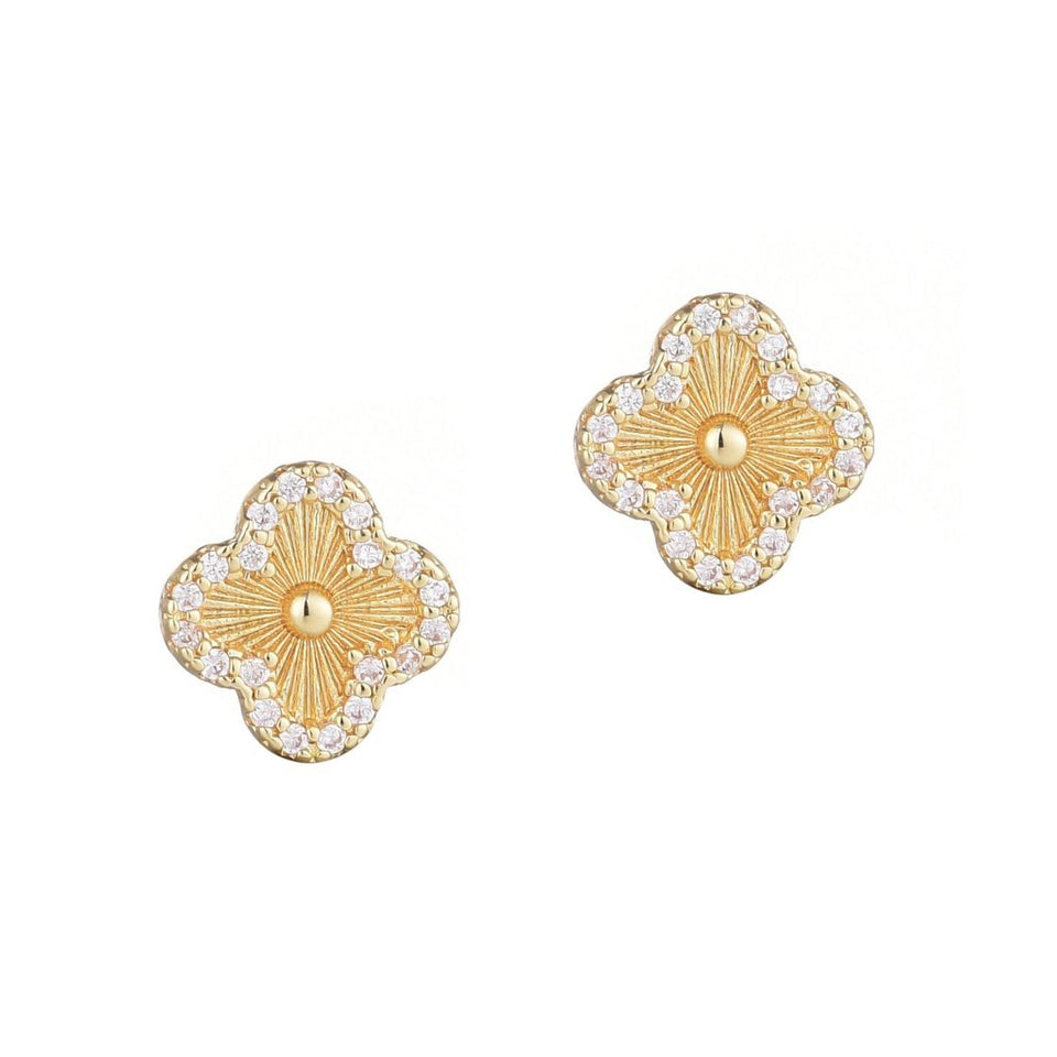 Adornia Womens Gold Clover CZ Halo Stud Earrings