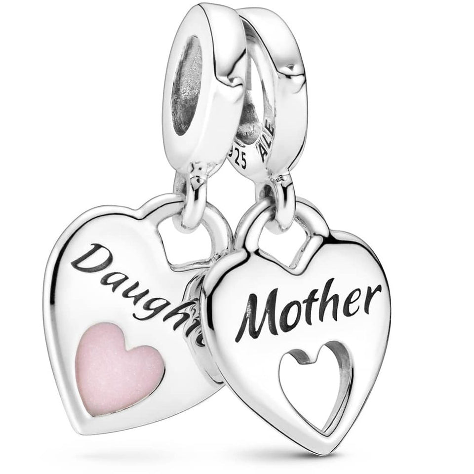 PANDORA Womens Silver Double Heart Split Dangle Charm