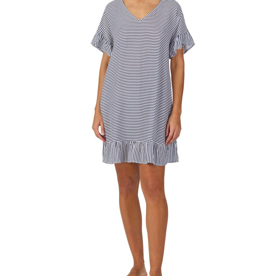 Cuddl Duds Womens Stripe Short-Sleeve Sleep Tunic