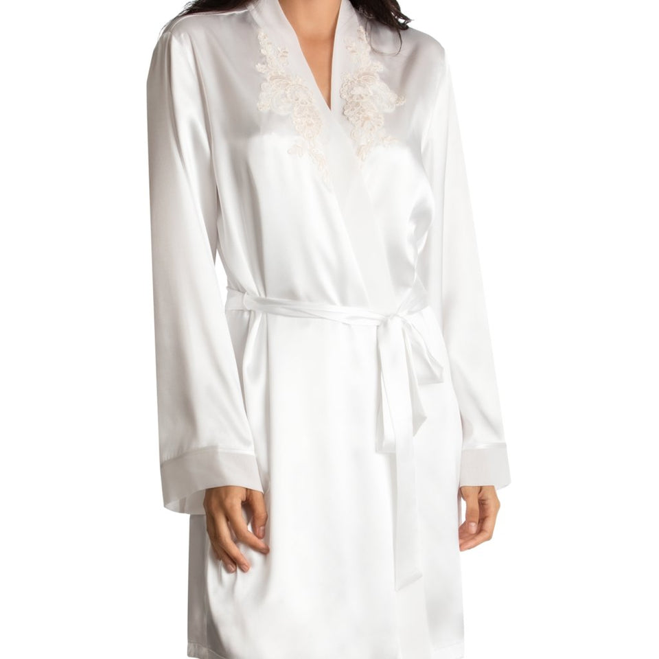 Linea Donatella Womens Ivory Sonya Embellished Satin Bridal Wrap Robe