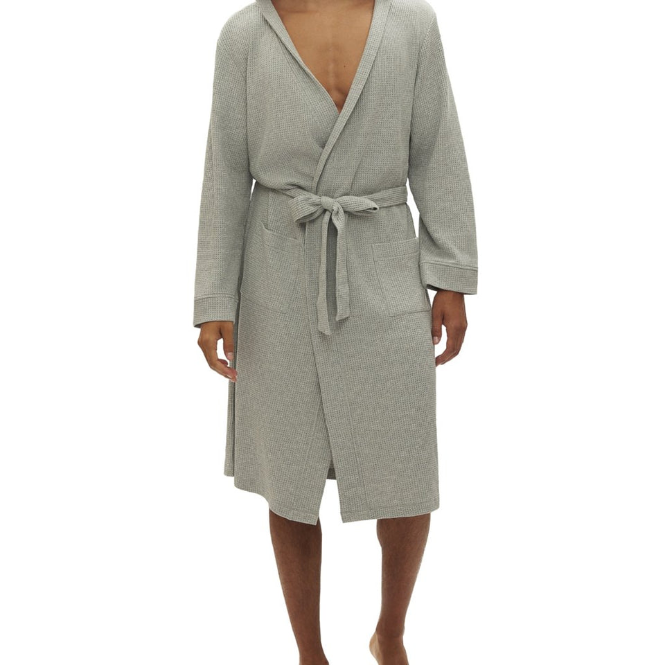 Gap Mens Heather Grey Hooded Waffle-Knit Robe XL
