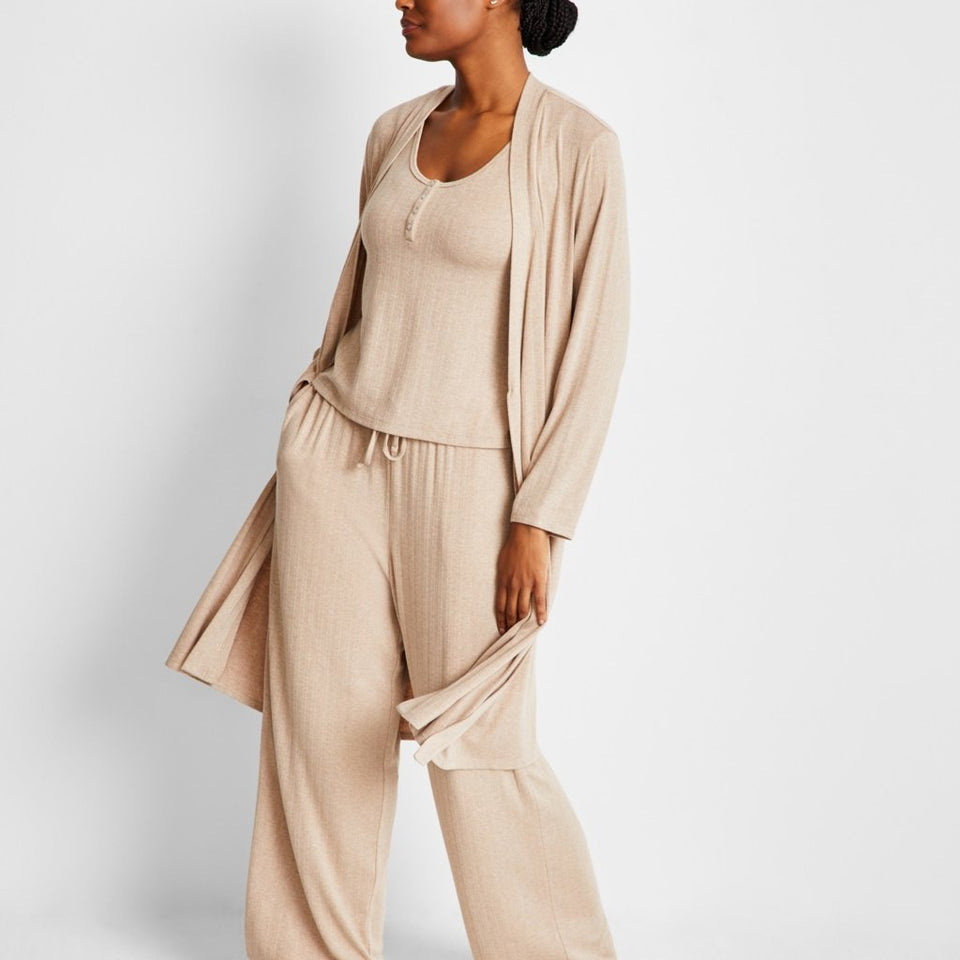 State of Day Womens Peanut Heather Pointelle Long Open-Front Wrap