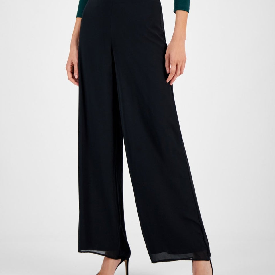 Anne Klein Women's Anne Black High-Rise Pull-on Wide-Leg Pants