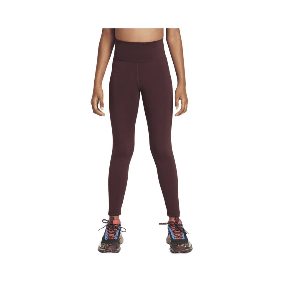 Nike Girl's Burgundy Crush White One Dri-FIT High-Waisted Leggings