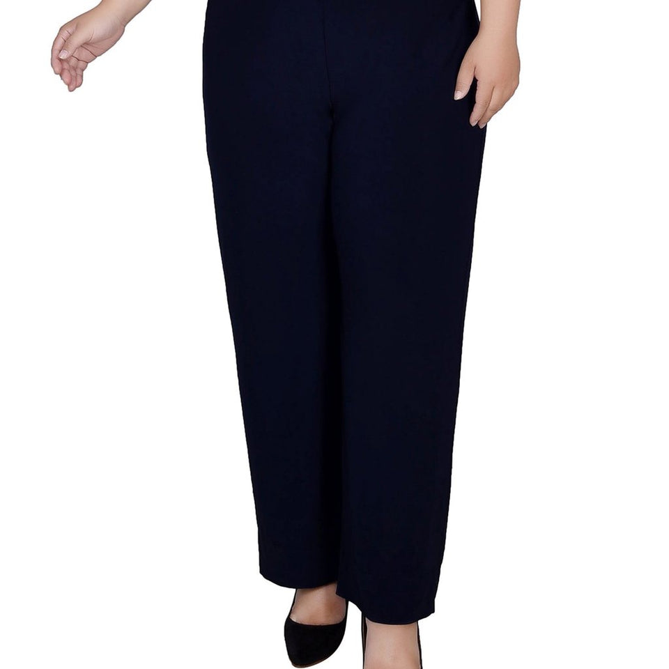 NY Collection Women's Navy Wide Waistband Palazzo Pants