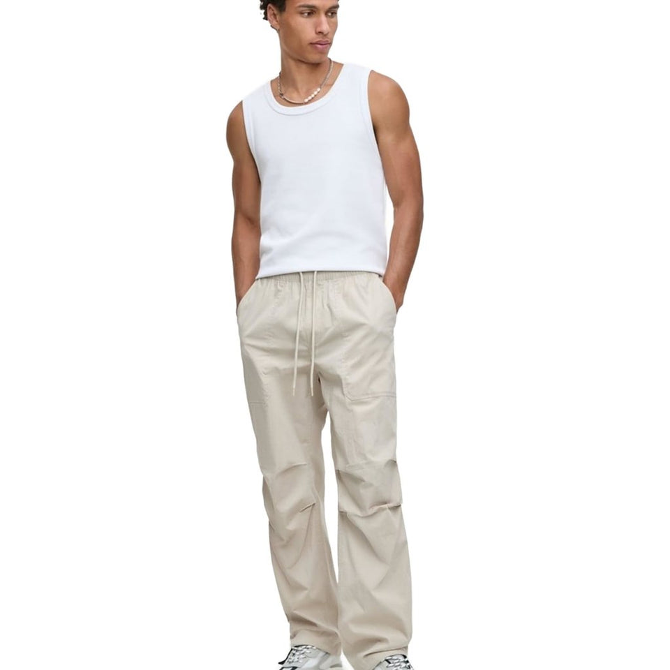 Mode Of One Men's Beige Regular-Fit Stretch Parachute Casual Pants