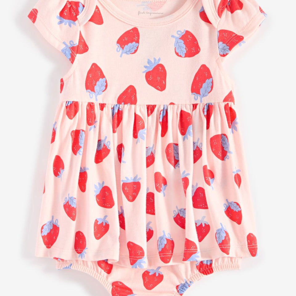 First Impressions Baby Girl's Beloved Pi Strawberry-Print Skirted Bodysuit Dress