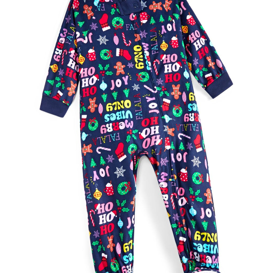 Family Pajamas Baby Boy's Blue Holiday Toss Footed Overall