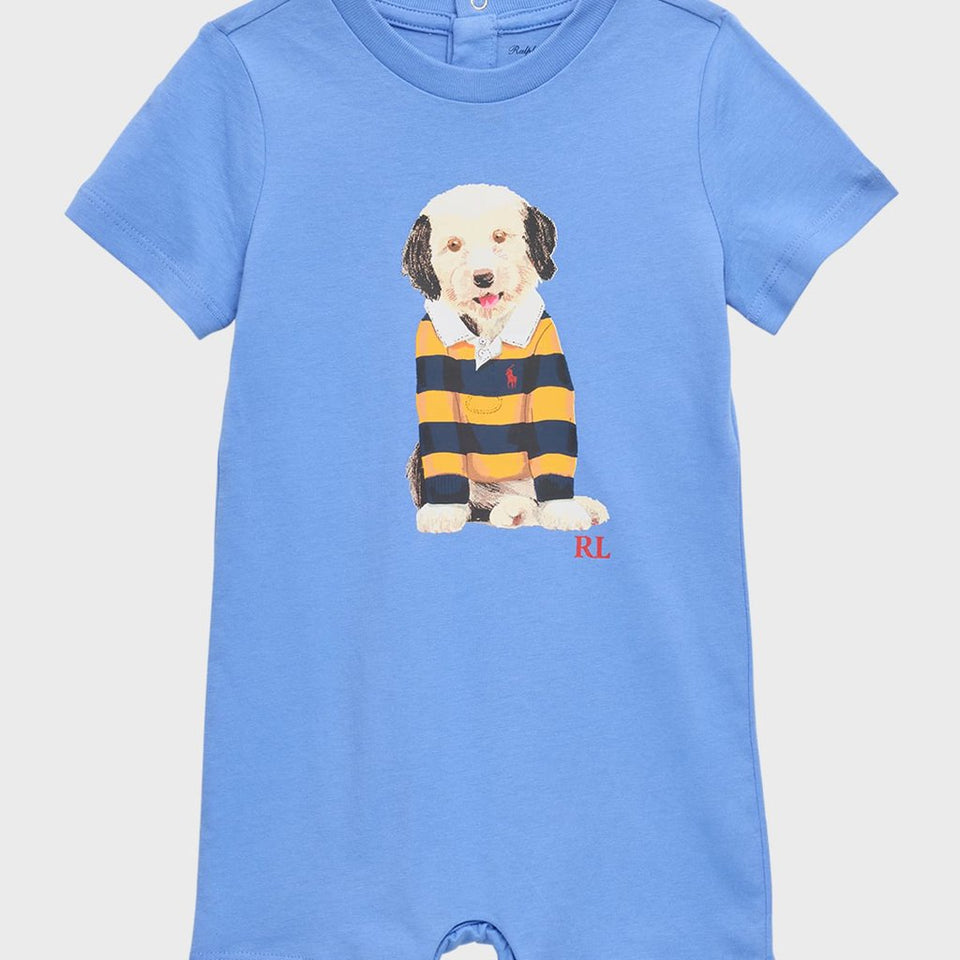 Polo Ralph Lauren Baby Boy's Harbor Island Blue Dog Print Cotton Jersey Romper