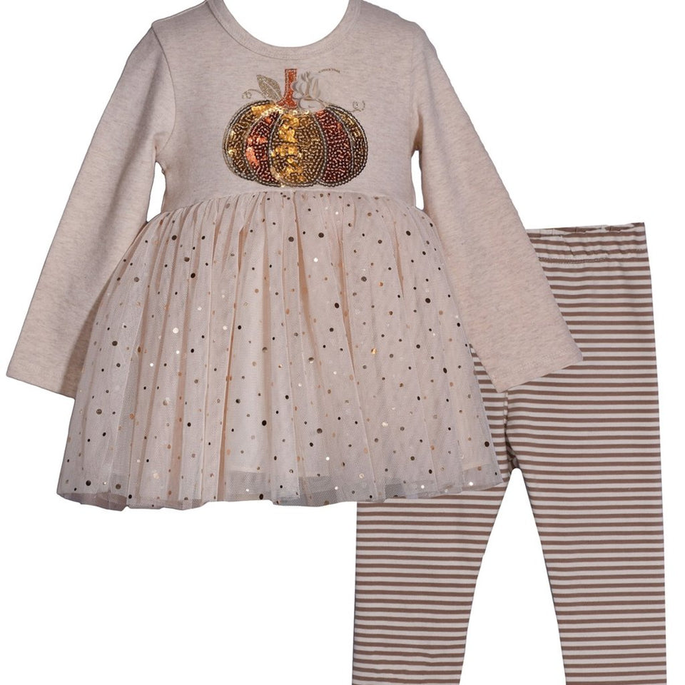 Bonnie Baby Girl's Natural Sequin Pumpkin Harvest Tutu Dress Set