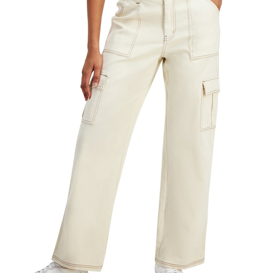 Ultra Flirt Women's Whitecap Gray Wide-Leg Comfort Fit Cargo Utility Pants