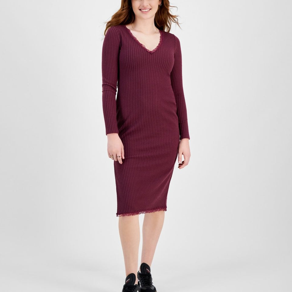 Planet Heart Women's BurgundySugar Beat Rib-Knit Midi Dress
