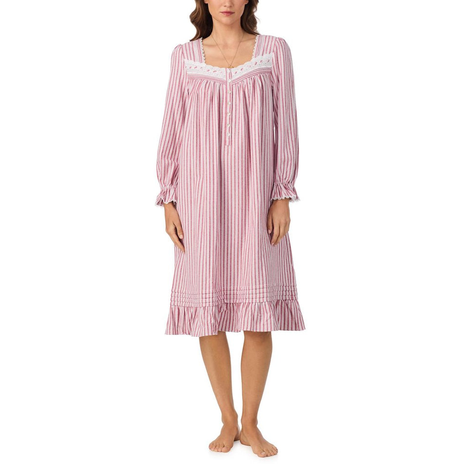 Eileen West Women's Pink Candycane Stripe Cotton Flannel Waltz-Length Sleep Dress