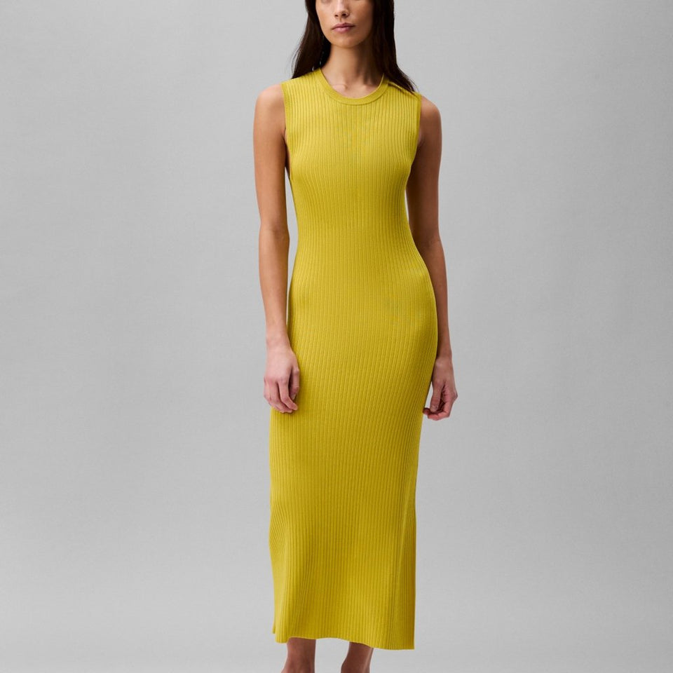 Calvin Klein Women's Warm Olive Viscose Rib Maxi Dress