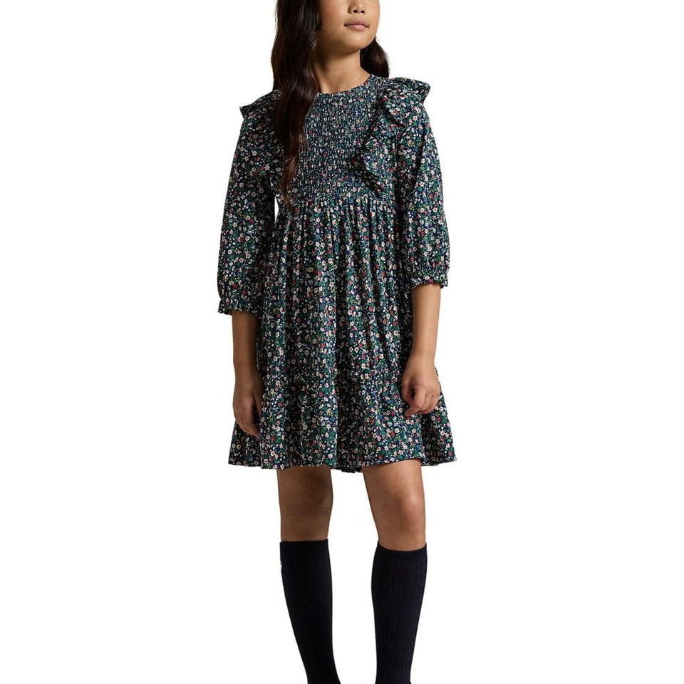 Polo Ralph Lauren Girl's Payden Floral Navy Smocked Cotton Jersey Dress