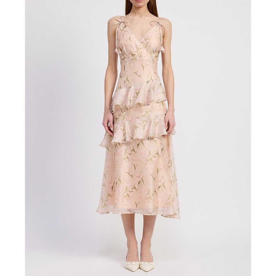 En Saison Women's Blush Cantaloupe Multi Kimberly Ruffle Midi Dress