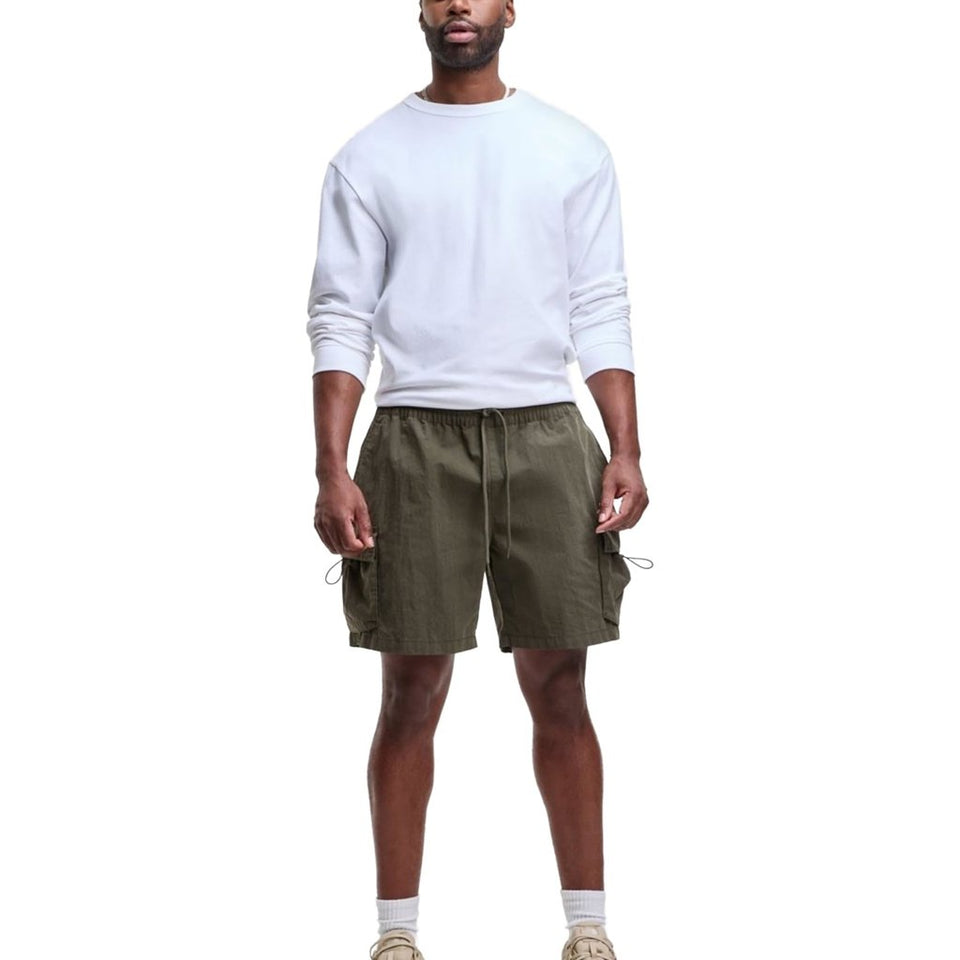 Mode Of One Men's Darkgreen Relaxed-Fit Crinkled Cargo Shorts