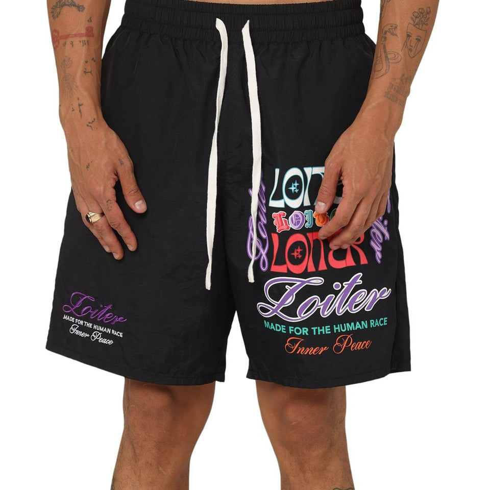 LOITER Men's Black Forbidden French Terry Streetwear Walk Shorts