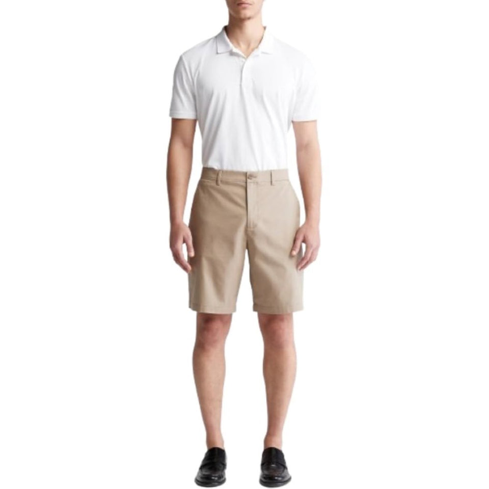 Calvin Klein Men's Greige Refined Cotton Slim Fit Shorts