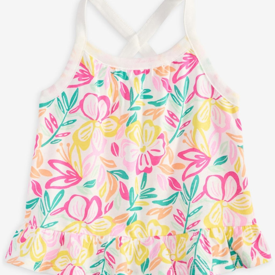 First Impressions Baby Girl's Angel White Tropical-Print Peplum Tank Top
