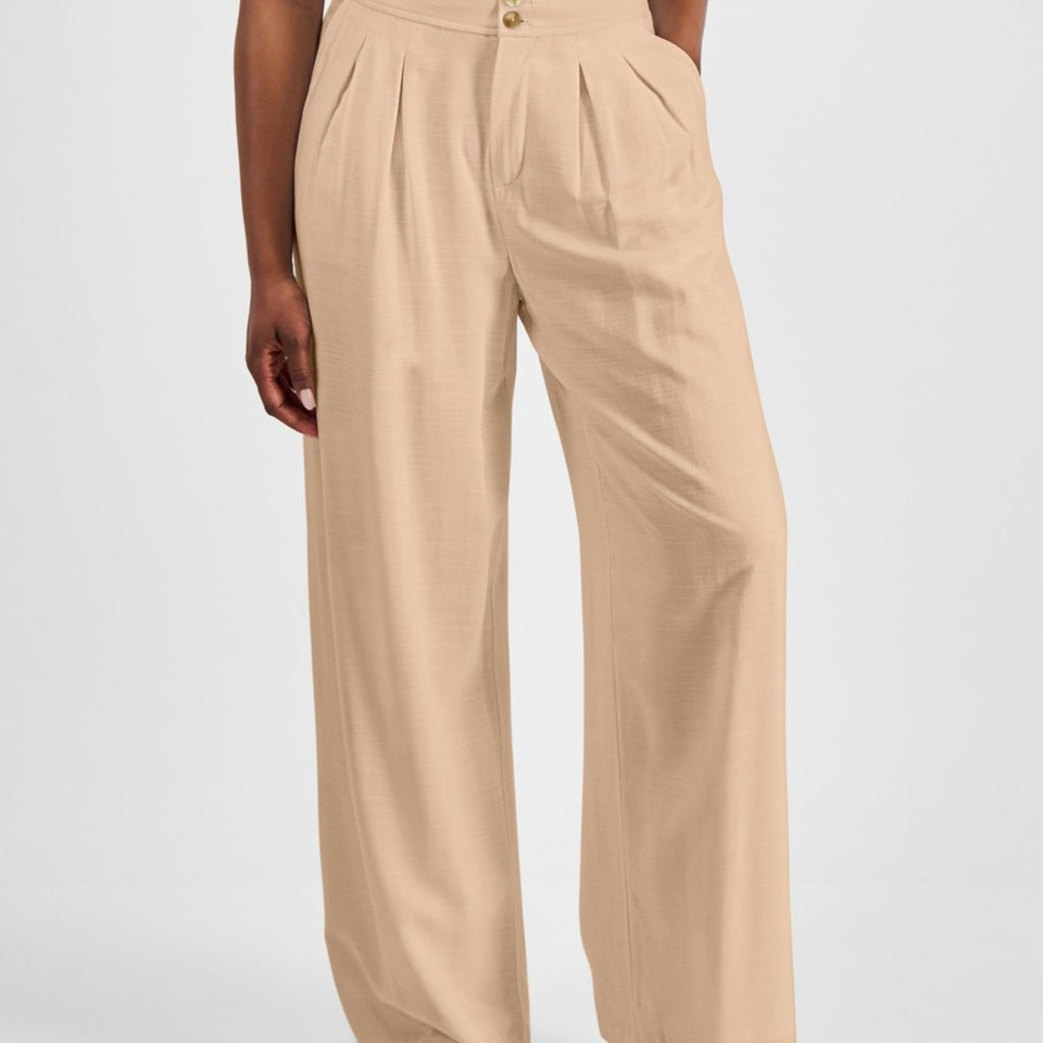 Bar Iii Women's Warm Ginger High Rise Pleat-Front Wide Leg Pants