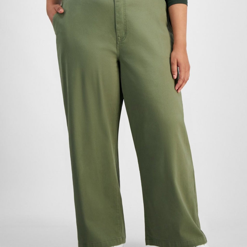 Celebrity Pink Women's Olive Green Plus Size Trendy Wide-Leg Chino Pants