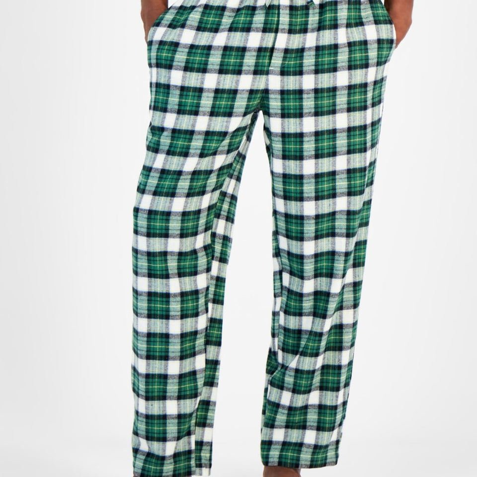 Club Room Men's Green Plaid Flannel Pajama Bottom