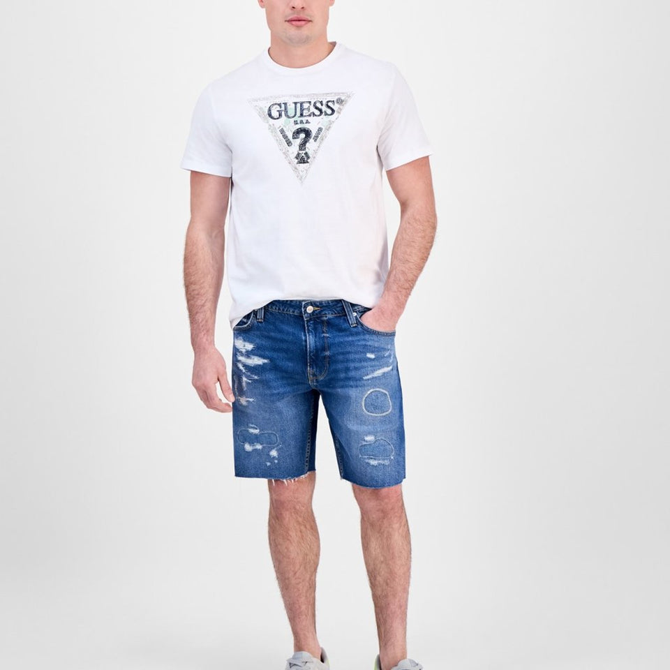 Guess Men's Blue Wyatt Distressed Denim Shorts