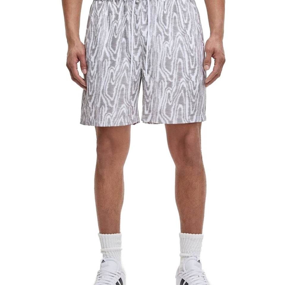 Mode Of One Men's White/Grey Woodgrain Printed Shiny Twill Shorts