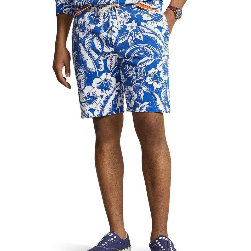 Polo Ralph Lauren Men's Blue/White Monotone Tropical Floral Spa Terry Shorts