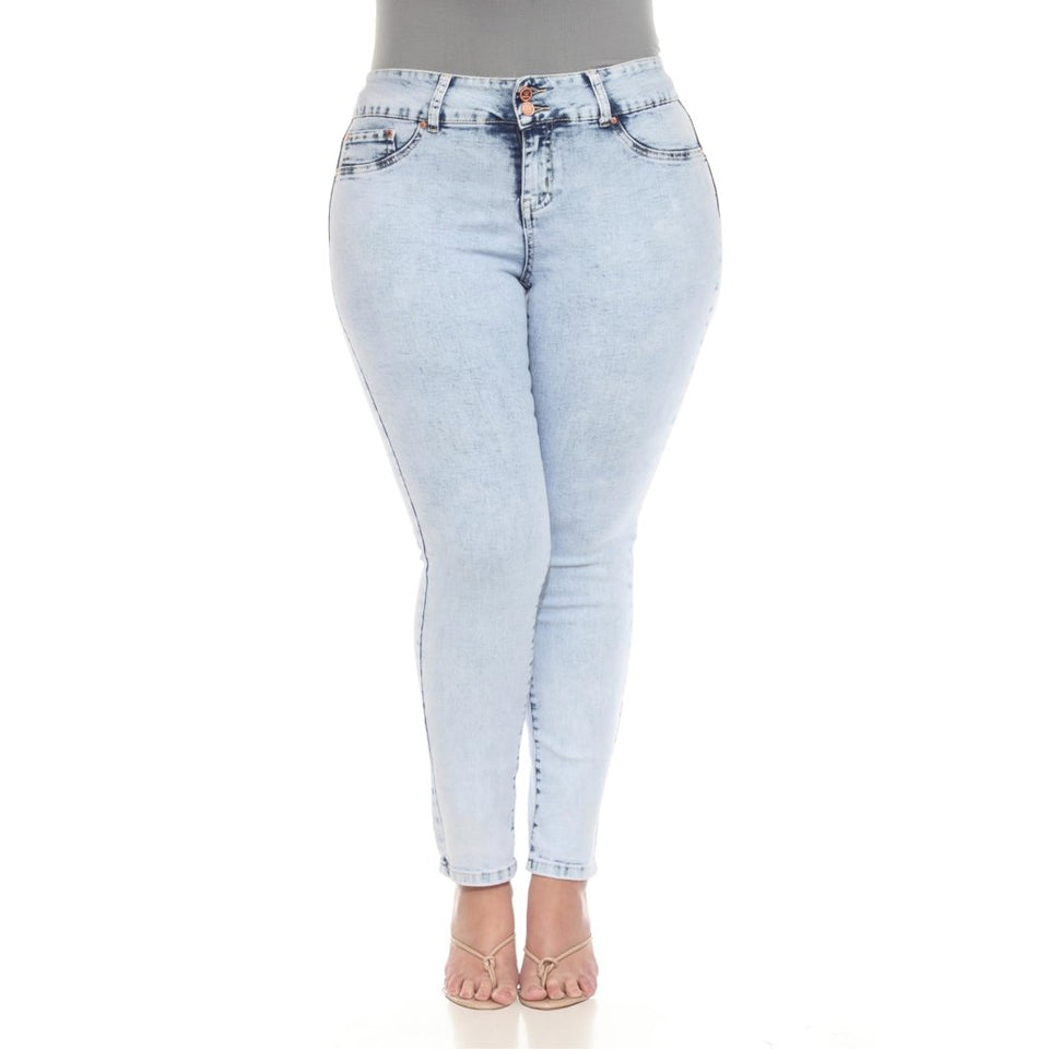 White Mark Women's Light Denim Acid Wash Skinny Jeans