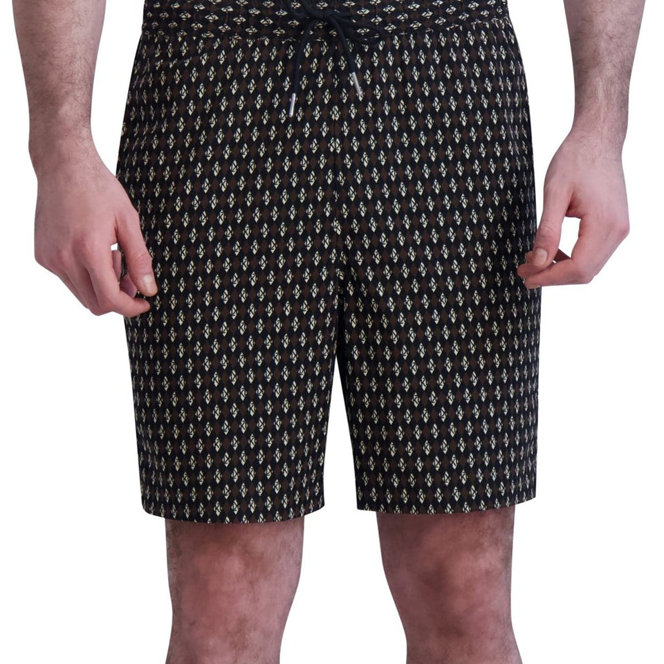 Karl Lagerfeld Paris Men's Multicolor Diamond-Grid Logo-Print Slim-Fit Drawstring Shorts