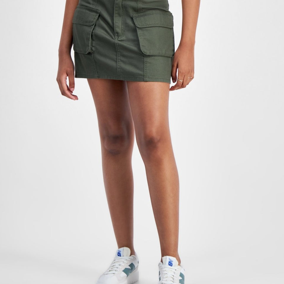 Tinseltown Women's Olive Green Denim Cargo Mini Skirt