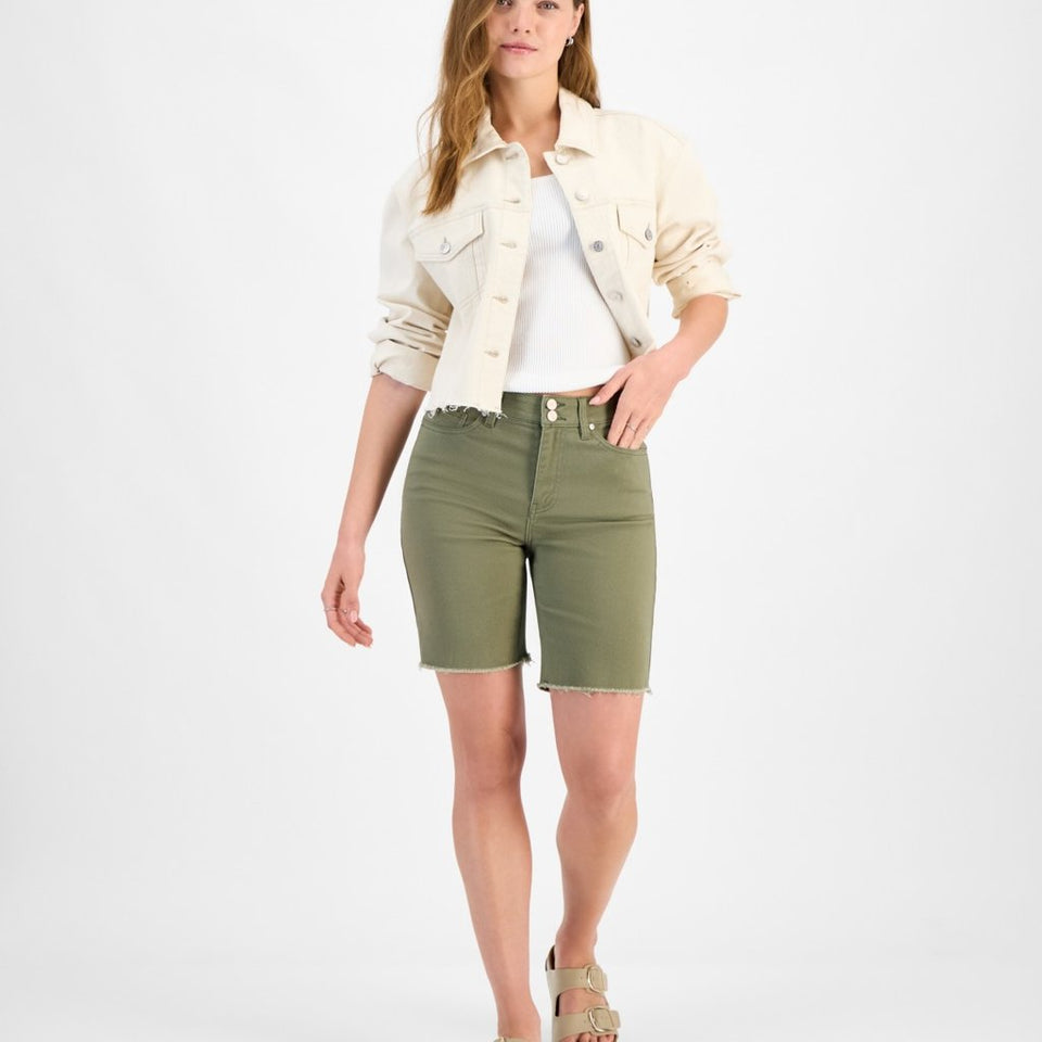 Dollhouse Women's Olive Green Frayed Bermuda Shorts
