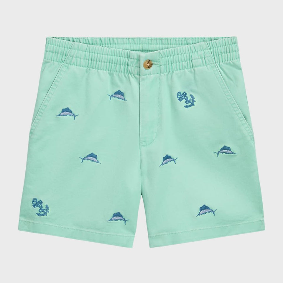 Ralph Lauren Boy's Sage Green Embroidered Marlin Fish Twill Shorts