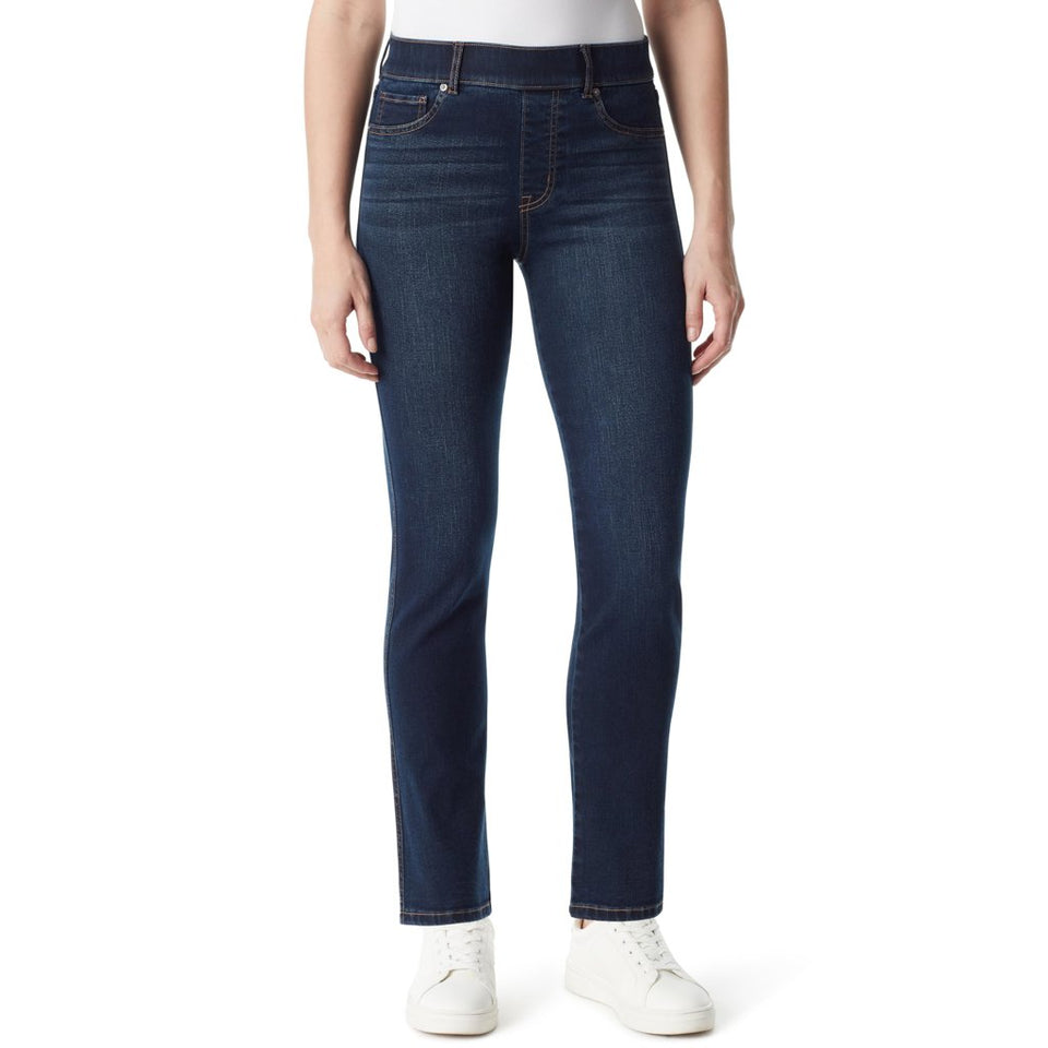 Gloria Vanderbilt Women's Navy Kansas-Whiskers Shape Effect Pull On Straight Leg Jeans