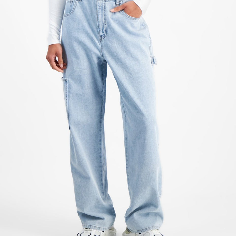 Vanilla Star Women's Light Blue Travis High-Rise Wide-Leg Carpenter Jeans