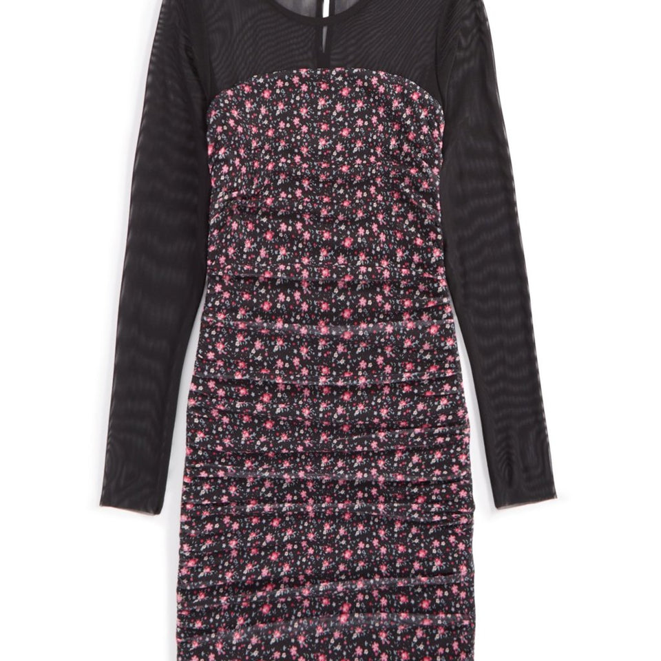 With Jules Girls Black Multi Printed Mesh Combo Dress