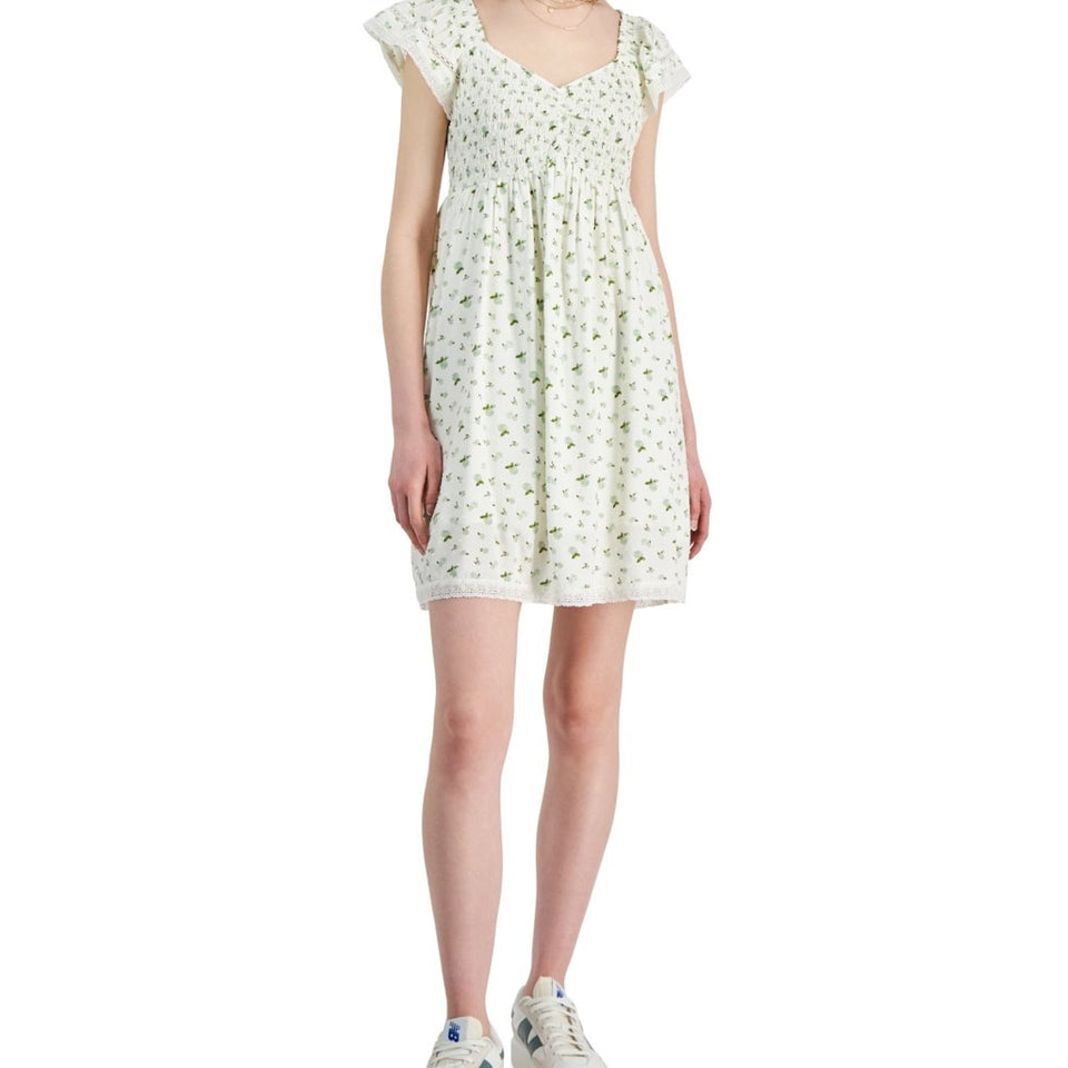 Self Esteem Women's Yellow Smocked-Bodice Flutter-Sleeve Mini Dress