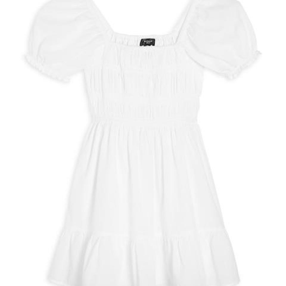 Aqua Girl's White Short Puff Sleeves Dress