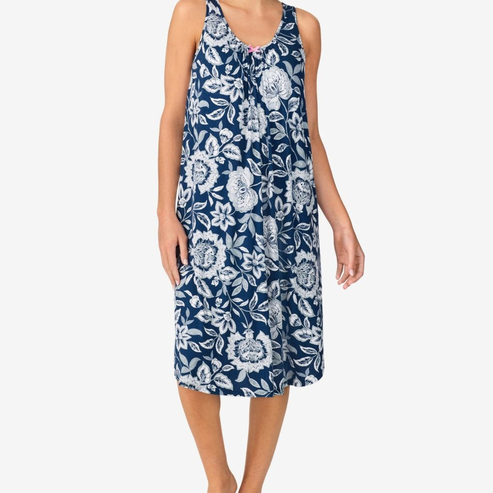 Ellen Tracy Women's Navy/WhiteFloral V-Neck Sleep Dress
