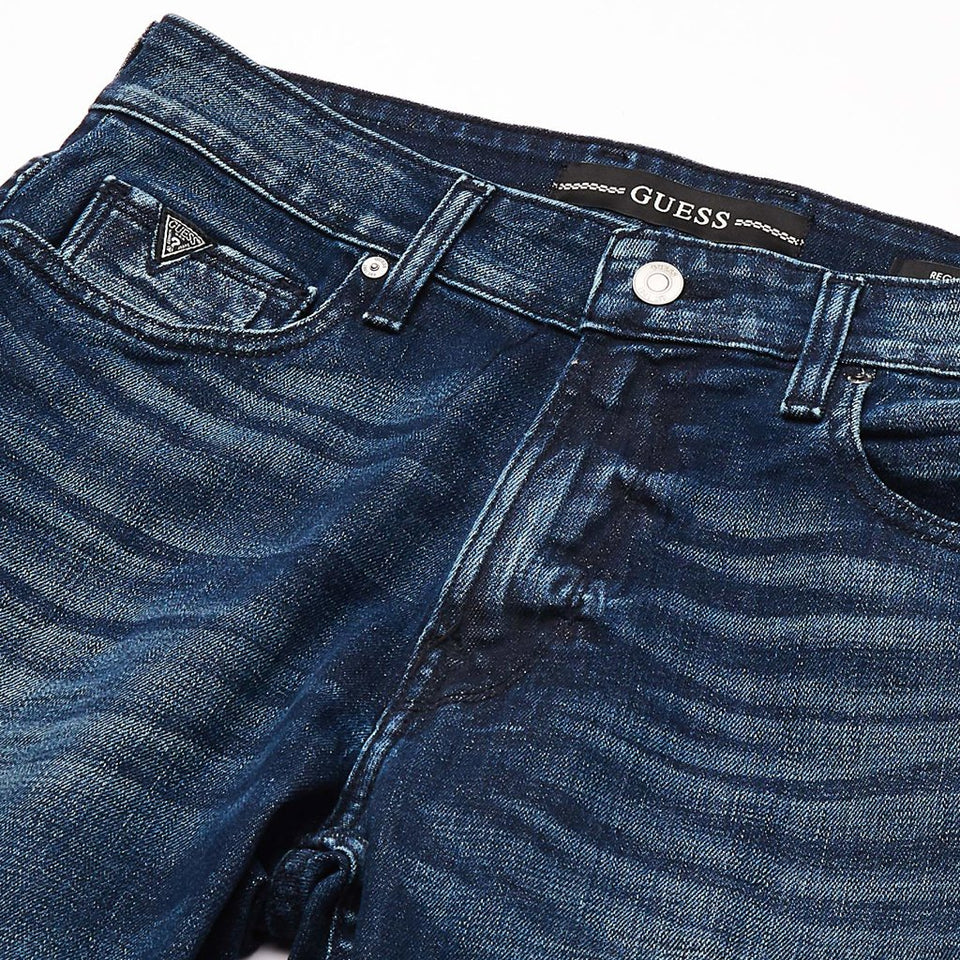 GUESS Men's Blue Denim Regular Straight Jeans