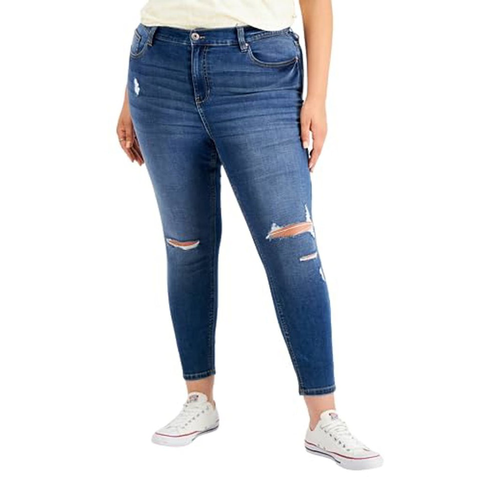 Celebrity Pink Womens Blue Distressed High Rise Skinny Ankle Jeans