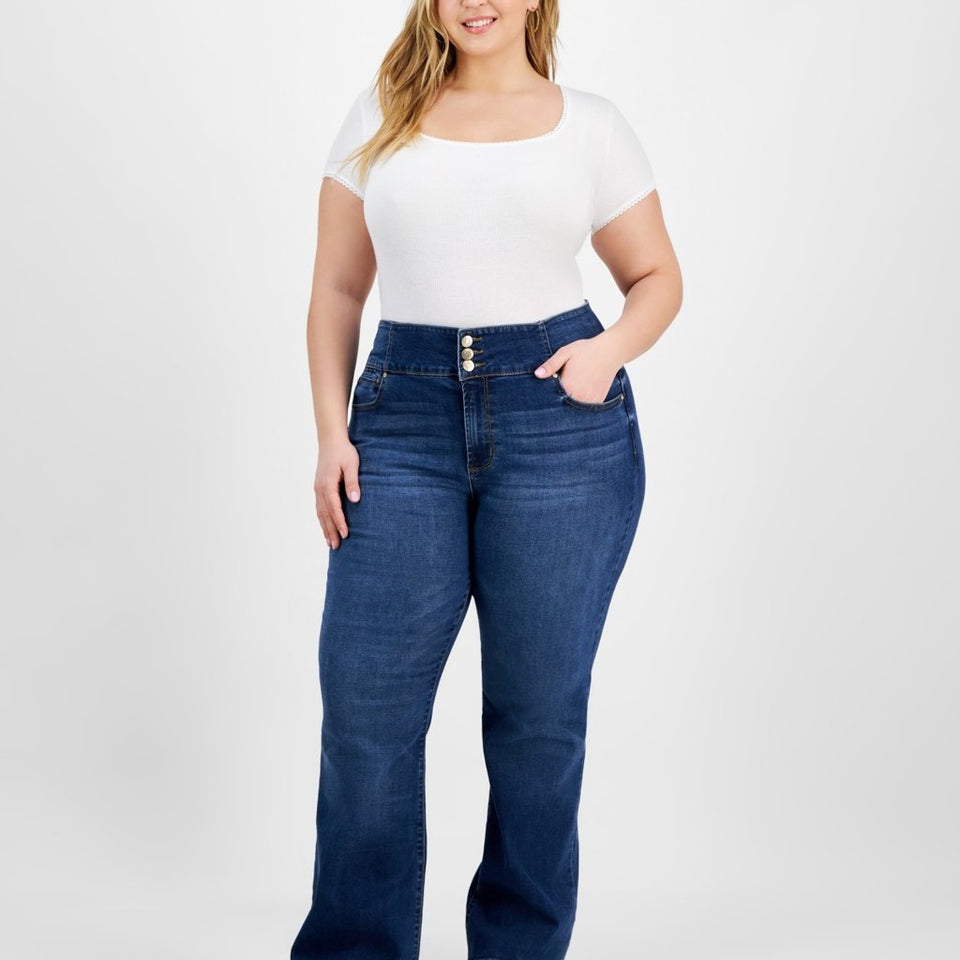 Celebrity Pink Women's Blue High-Rise Curvy Bootcut Jeans