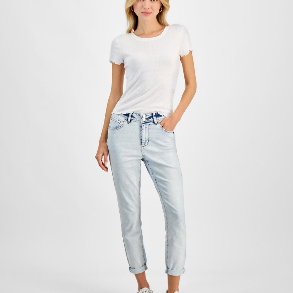 Indigo Rein Women's Light Blue WashedMid-Rise Cropped Jeans